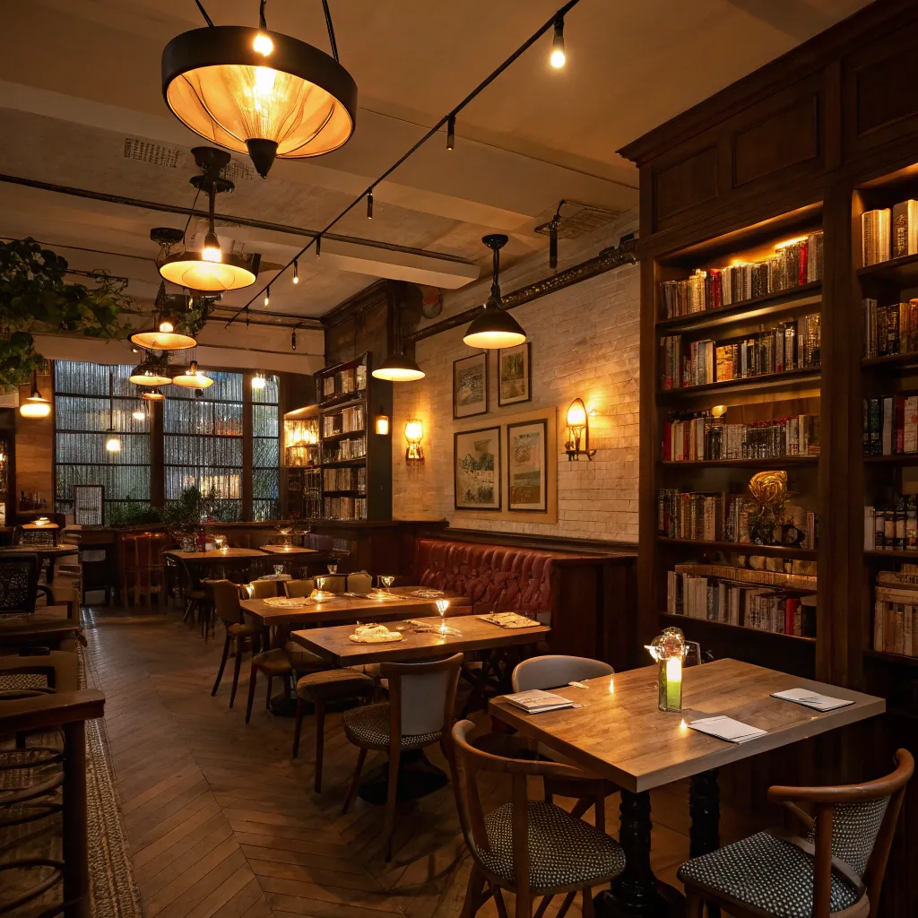 A cozy bistro with ambient lighting