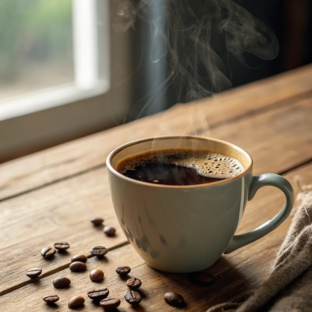 A steaming cup of freshly brewed coffee