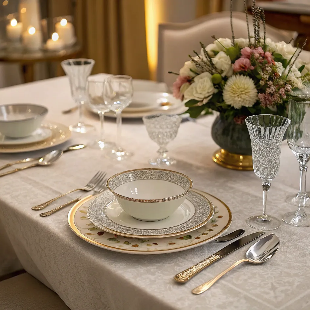 Elegant gourmet dining table setting